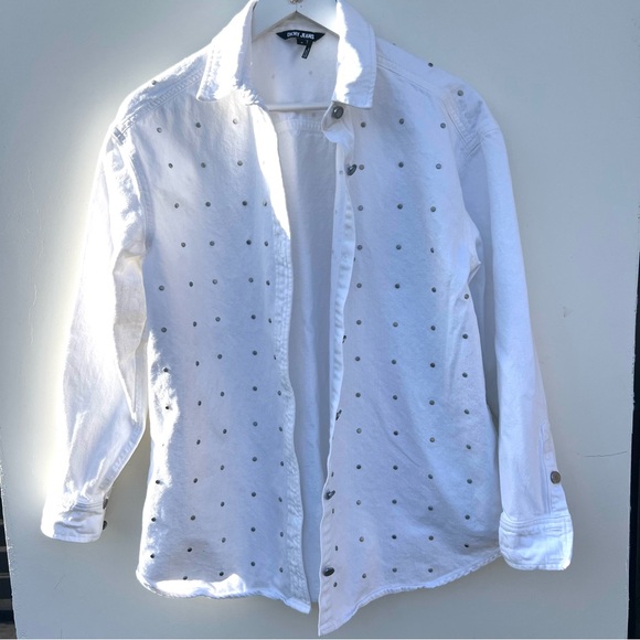 Dkny Tops - DNKY JEANS White silver studded women’s top / Shacket size M